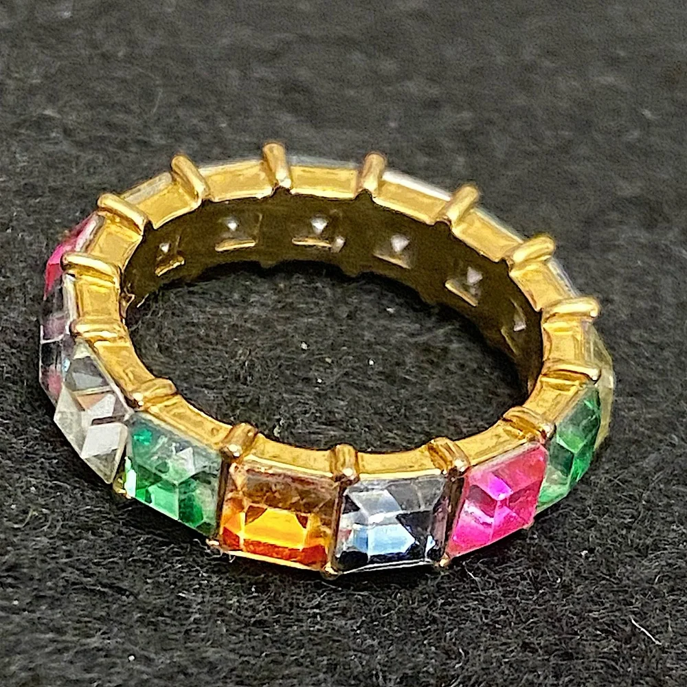 Emerald Cut Multicolor Gold-Tone Women's Rainbow Ring Size 7. - Picture 2 of 3